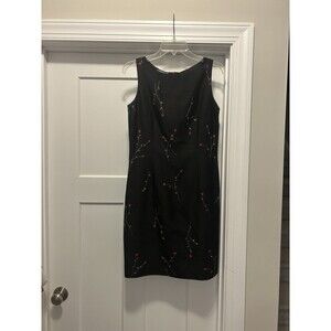 Depeche 90s Y2K Black Silk Embroidered Floral  Sleeveless Size 6 Sheath Dress